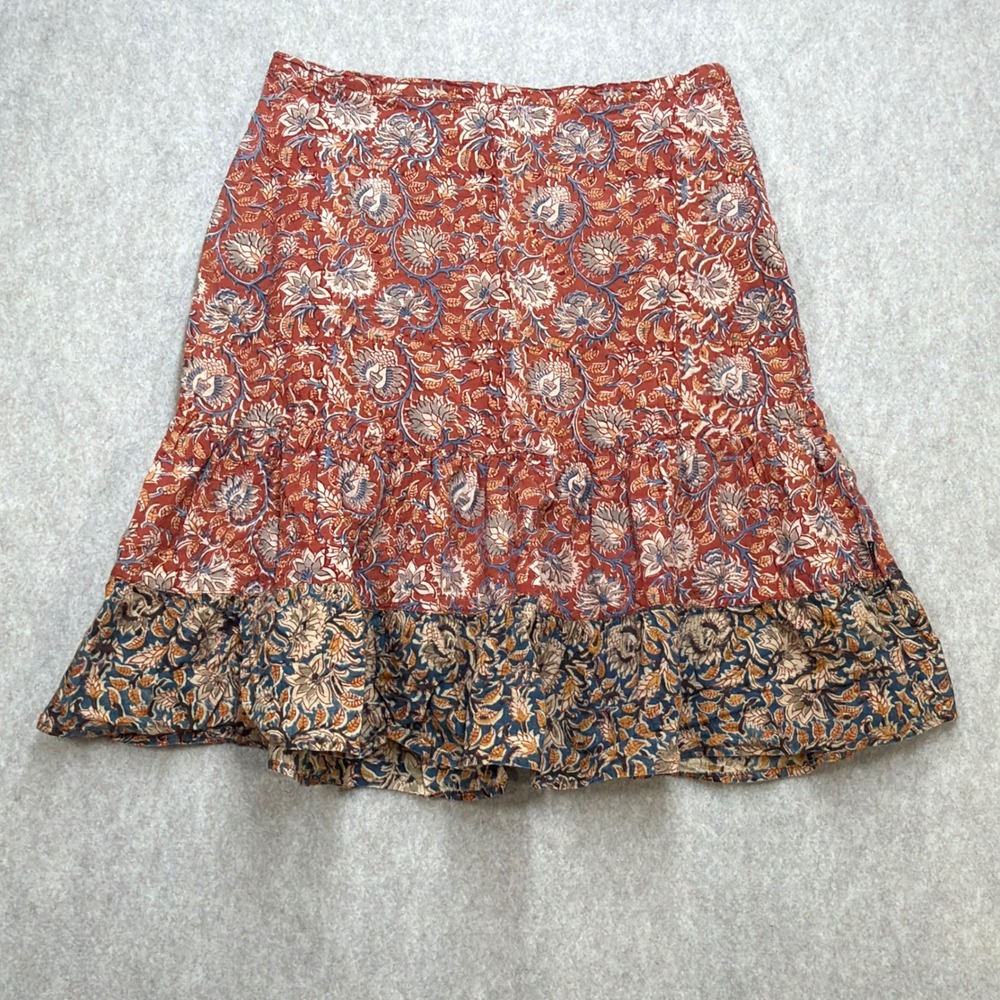 KUHL Womens 10 Orange Boho Gorpcore Floral Tiered Cotton Teachercore Mini Skirt